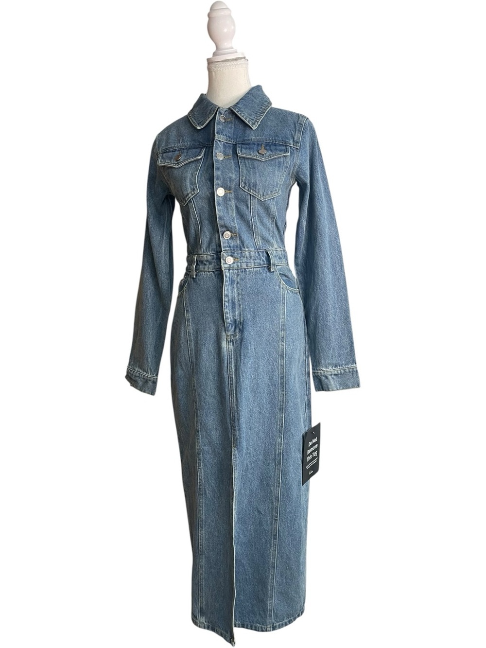 Lulus Alarie Medium Wash Denim Long Sleeve Midi Dress Blue
